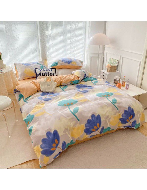 100% cotton four piece set cotton sheet quilt cover student dormitory quilt cover fitted sheet spring summer bed three piece set