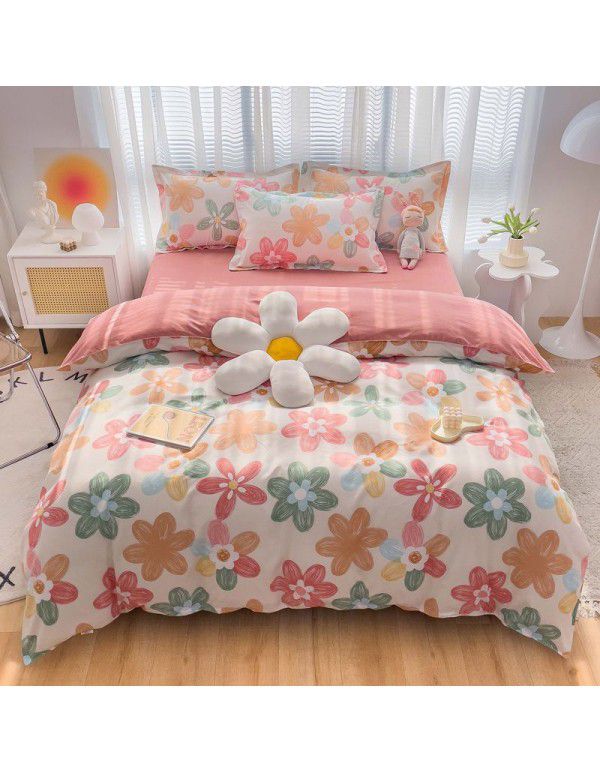 Wholesale all cotton thickened four piece set, all cotton brushed three piece set, student dormitory bed sheet and quilt cover, one for distribution