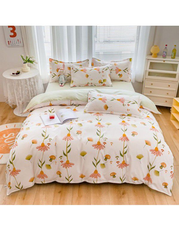 Wholesale all cotton thickened four piece set, all cotton brushed three piece set, student dormitory bed sheet and quilt cover, one for distribution