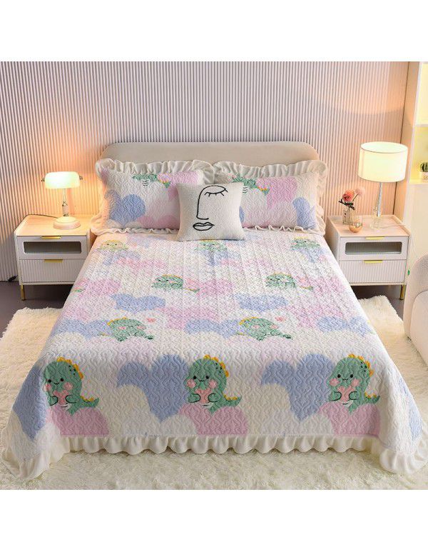 Cream wind milk velvet bed cover 3-piece set Korean lace bedspread cotton clip slip slip single bed cover coral velvet bed sheet winter