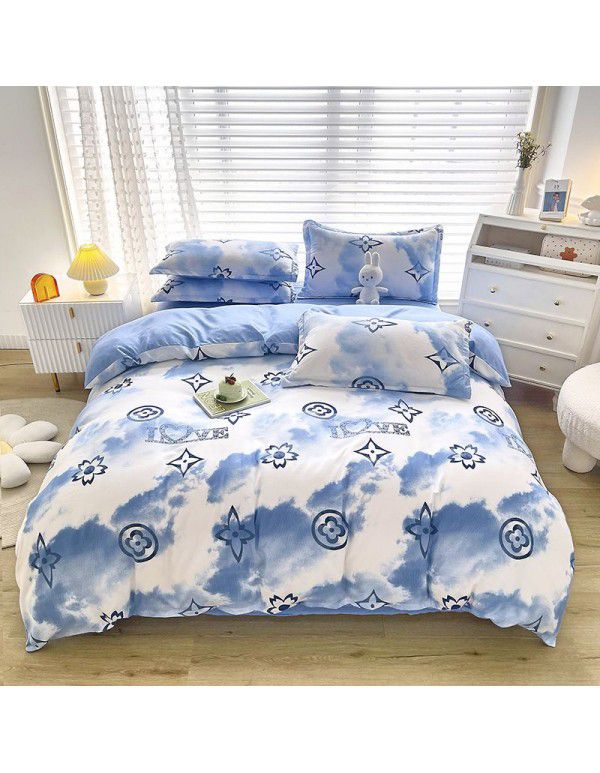 Plant cashmere four piece bed sheet and quilt cover three piece gift group purchase wholesale factory direct sale aloe cotton four piece set