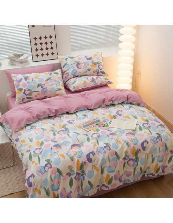 100% cotton four piece set cotton sheet quilt cover student dormitory quilt cover fitted sheet spring summer bed three piece set