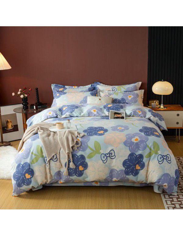 Warm in autumn and winter, pure cotton, thickened, brushed, four piece cotton bed sheet, single quilt cover, bedding, household wholesale