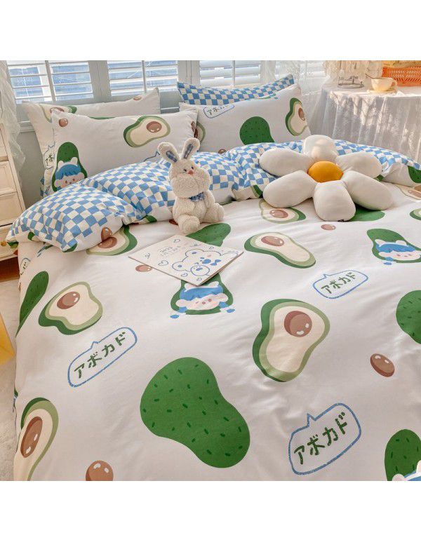  spring new ins cartoon pure cotton bedding four piece cotton children's sheet quilt cover three piece set