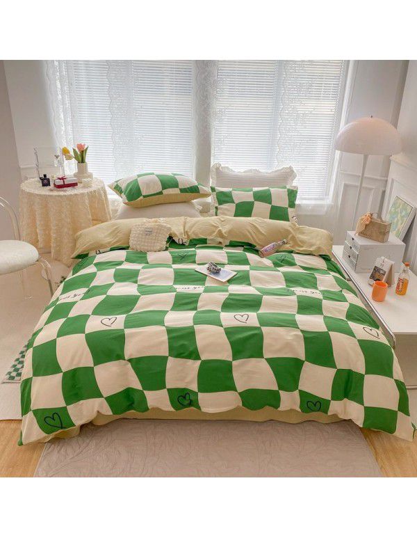 100% cotton four piece set cotton sheet quilt cover student dormitory quilt cover fitted sheet spring summer bed three piece set