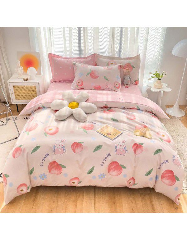 Wholesale all cotton thickened four piece set, all cotton brushed three piece set, student dormitory bed sheet and quilt cover, one for distribution