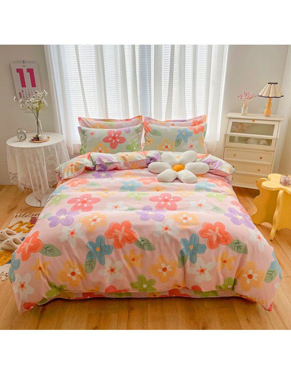 Wholesale all cotton thickened four piece set, all cotton brushed three piece set, student dormitory bed sheet and quilt cover, one for distribution