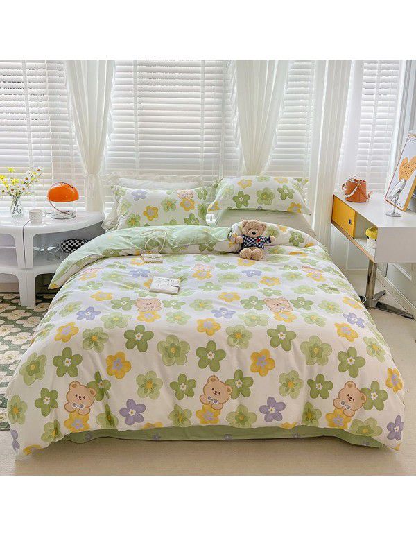 Autumn and Winter 60 Thread Count Countryside Small Fresh Cotton Long staple Cotton Print 4-Piece Flat Sheet Quilt Cover Pillow Case Washing Kit