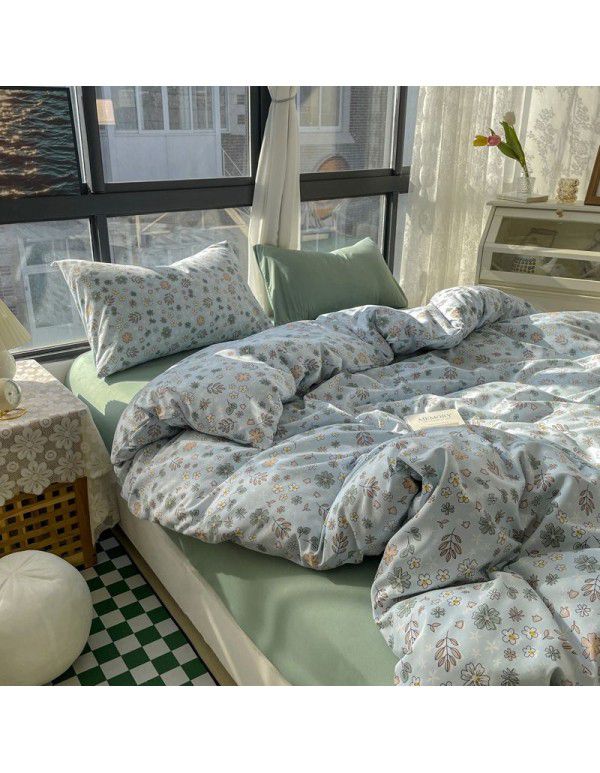 (Small Flowers Series) Nantong Four Piece Bedding Set Wholesale Factory Direct Sales Bedding Sheet, Quilt Cover, Fitted Sheet, Dormitory Three Piece Set