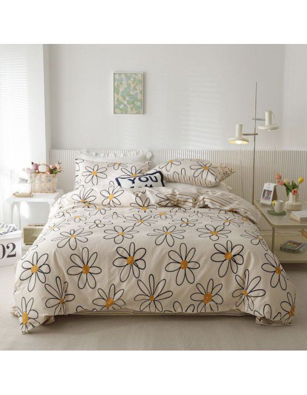  new ins style cotton printed four piece set 13372 cotton simple sheet fitted sheet set