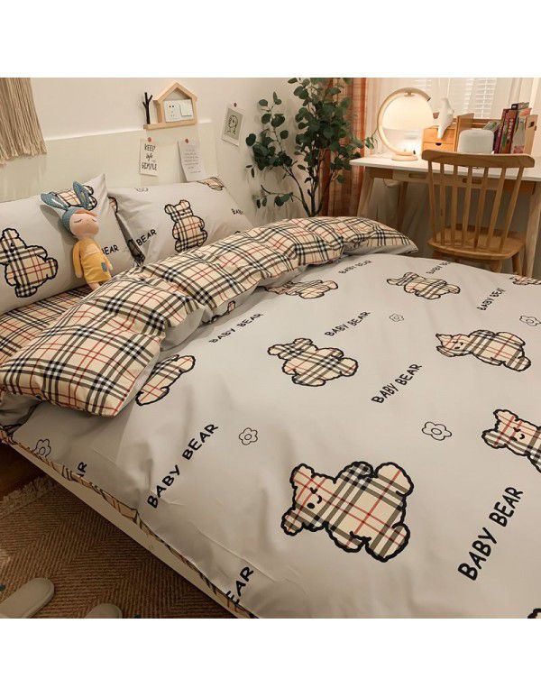 Autumn and Winter 60 Thread Count Countryside Small Fresh Cotton Long staple Cotton Print 4-Piece Flat Sheet Quilt Cover Pillow Case Washing Kit