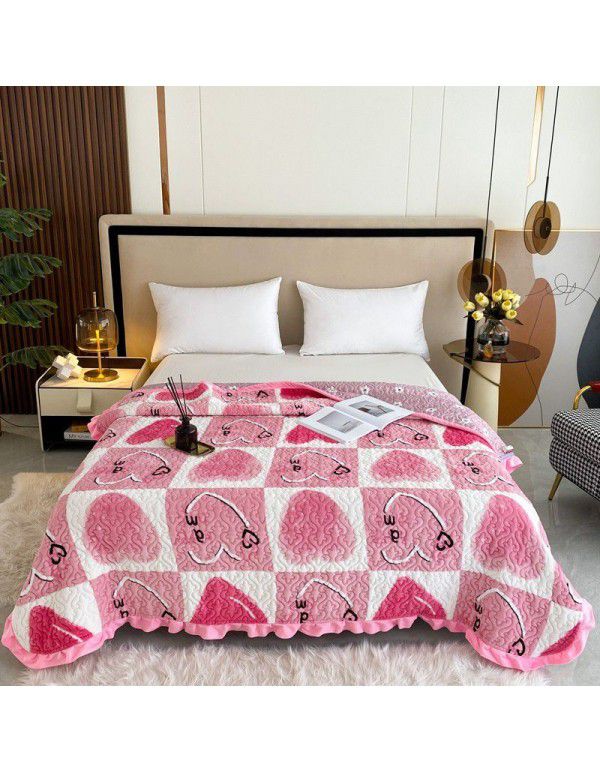 Autumn and winter thickened milk velvet bed cover quilted warm bed sheet crystal velvet blanket machine washable one hair substitute