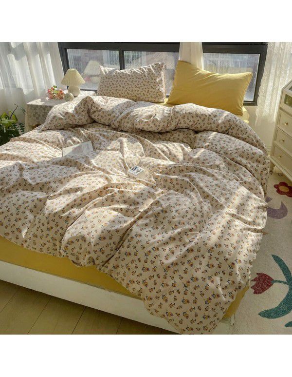 (Small Flowers Series) Nantong Four Piece Bedding Set Wholesale Factory Direct Sales Bedding Sheet, Quilt Cover, Fitted Sheet, Dormitory Three Piece Set