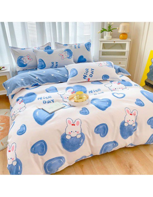 Cotton brushed four piece fitted sheet small fresh thickened sheet quilt cover three piece bedding gift wholesale