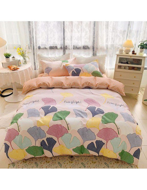 Autumn and Winter 60 Thread Count Countryside Small Fresh Cotton Long staple Cotton Print 4-Piece Flat Sheet Quilt Cover Pillow Case Washing Kit