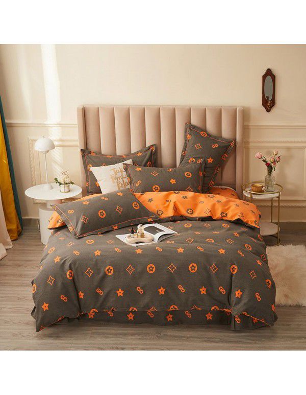 Live broadcast goods All cotton thickened woolen four piece quilt cover in autumn and winter All cotton student three piece quilt cover