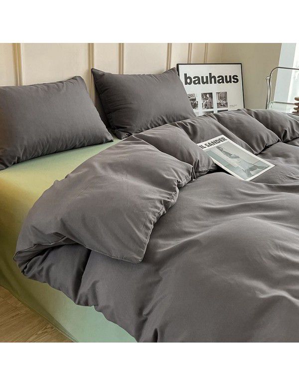 Ins style simple four piece set solid color washed cotton student dormitory three piece bed sheet quilt cover bedding wholesale