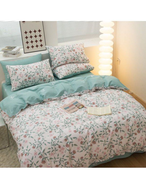 100% cotton four piece set cotton sheet quilt cover student dormitory quilt cover fitted sheet spring summer bed three piece set