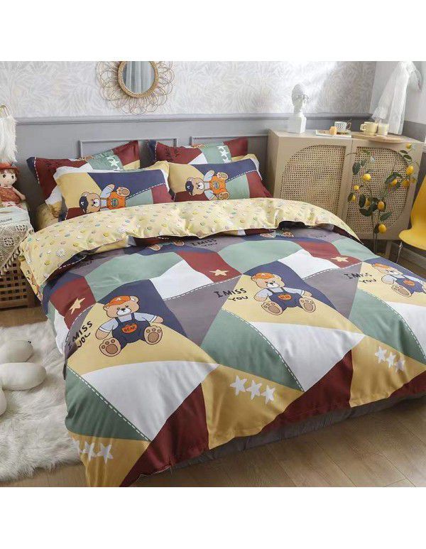 Type A pure cotton four piece cotton wholesale ins style fitted sheet thickened sheet quilt cover three piece set