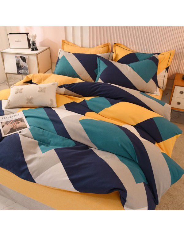 Thickened warm keeping pure cotton buffed four piece cotton quilt cover sheet 1.5/1.8m simple three piece bedding set