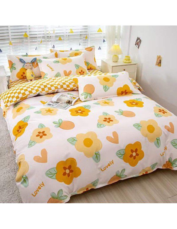 Type A pure cotton four piece cotton wholesale ins style fitted sheet thickened sheet quilt cover three piece set