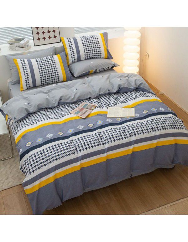 100% cotton four piece set cotton sheet quilt cover student dormitory quilt cover fitted sheet spring summer bed three piece set