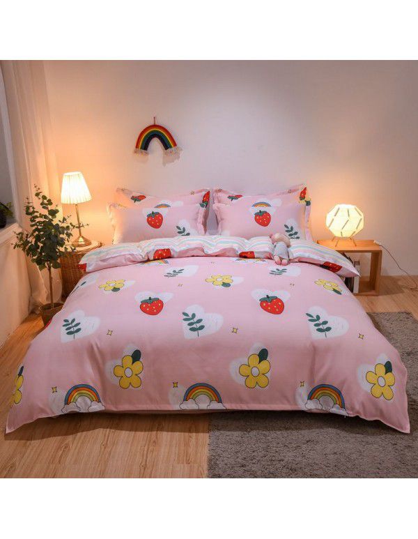 Hengyuan sample pure cotton brushed four piece set thickened warm bed sheet quilt cover four piece set student dormitory three piece set wholesale