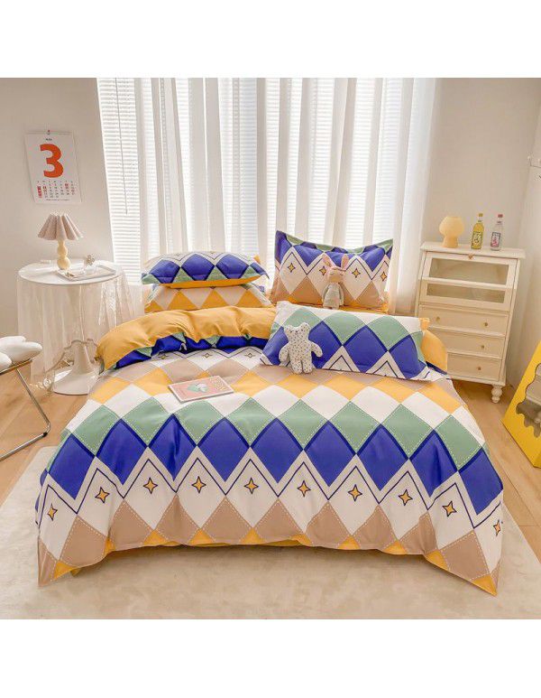 Hengyuan sample pure cotton brushed four piece set thickened warm bed sheet quilt cover four piece set student dormitory three piece set wholesale