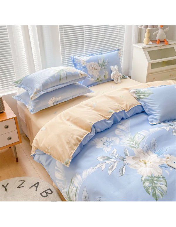 Cotton brushed four piece fitted sheet small fresh thickened sheet quilt cover three piece bedding gift wholesale