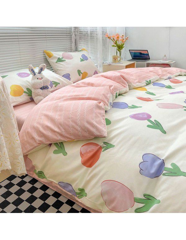 Wholesale of all cotton small fresh four piece sets of single and double student dormitories, all cotton printed sheets, quilt covers, gifts, three piece sets