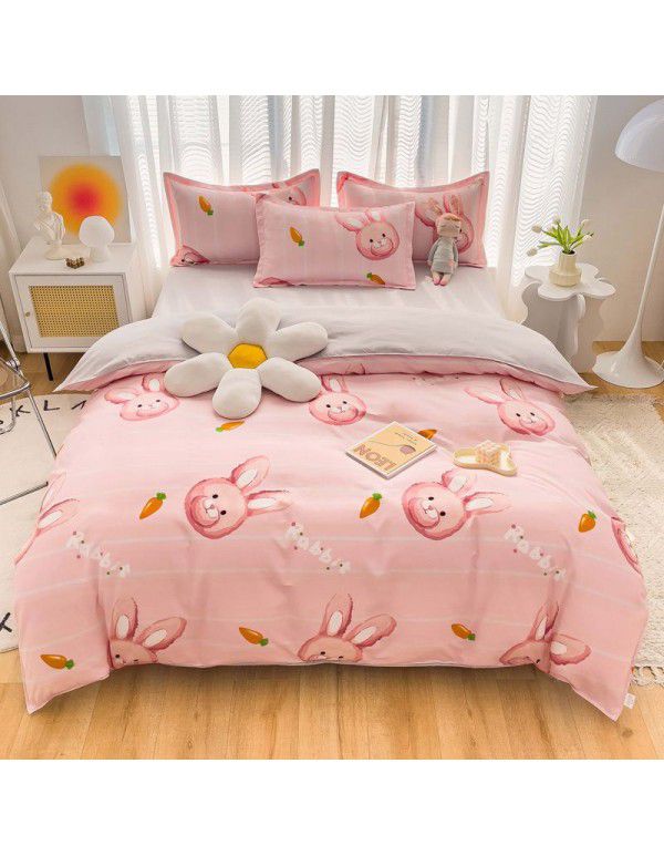 Wholesale all cotton thickened four piece set, all cotton brushed three piece set, student dormitory bed sheet and quilt cover, one for distribution