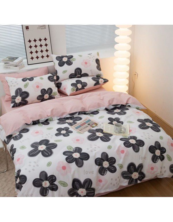 100% cotton four piece set cotton sheet quilt cover student dormitory quilt cover fitted sheet spring summer bed three piece set