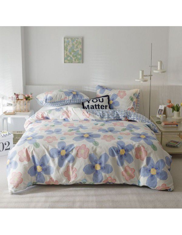  new ins style cotton printed four piece set 13372 cotton simple sheet fitted sheet set