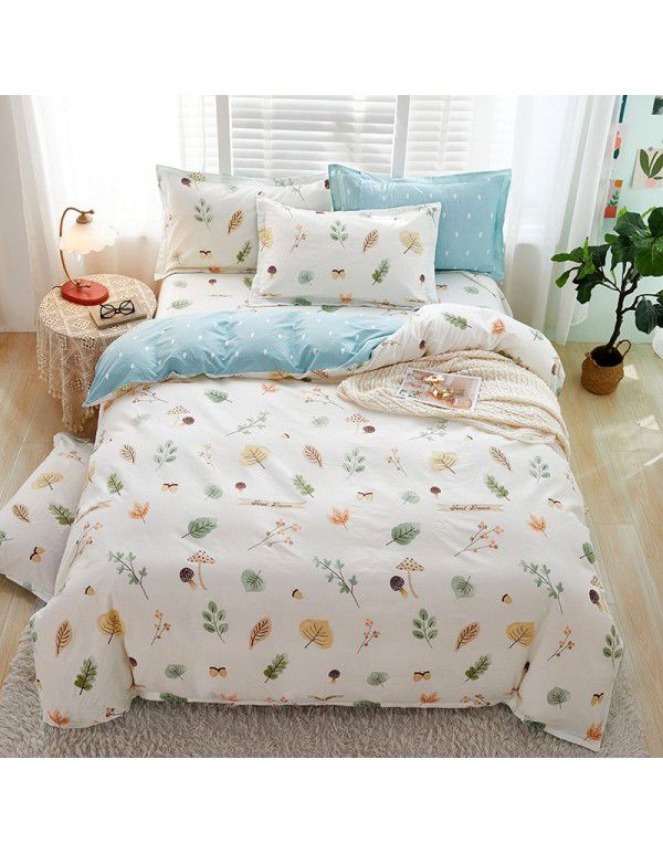 Nordic simple heart-shaped cotton 4-piece set 1.8m bedding, cotton quilt cover, bed sheet, 3-piece set for student dormitory