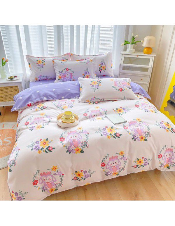 Cotton brushed four piece fitted sheet small fresh thickened sheet quilt cover three piece bedding gift wholesale