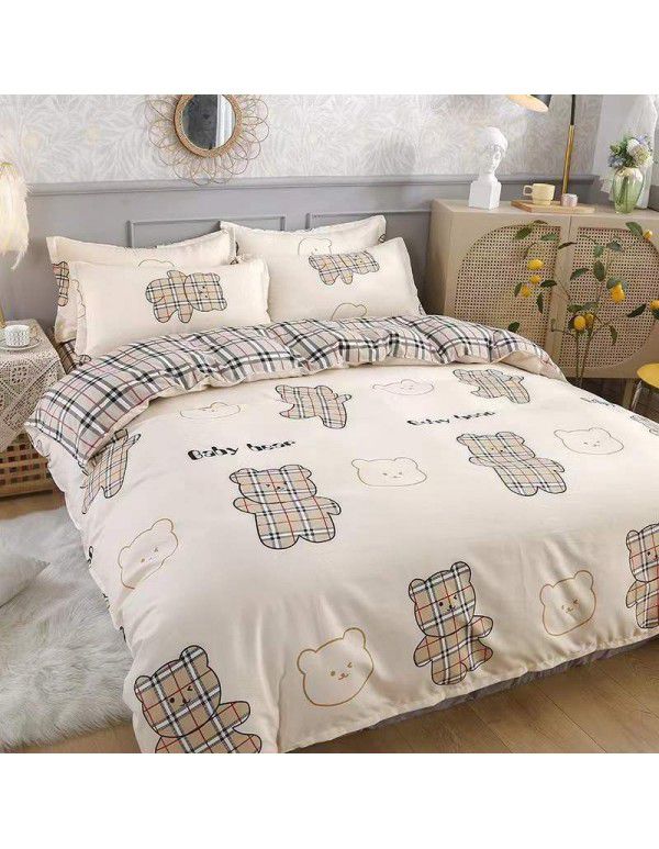 Type A pure cotton four piece cotton wholesale ins style fitted sheet thickened sheet quilt cover three piece set