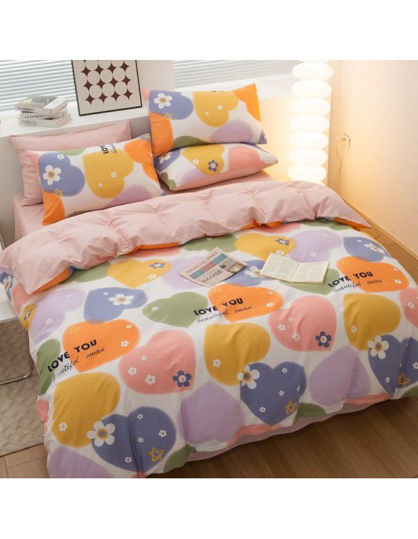 100% cotton four piece set cotton sheet quilt cover student dormitory quilt cover fitted sheet spring summer bed three piece set