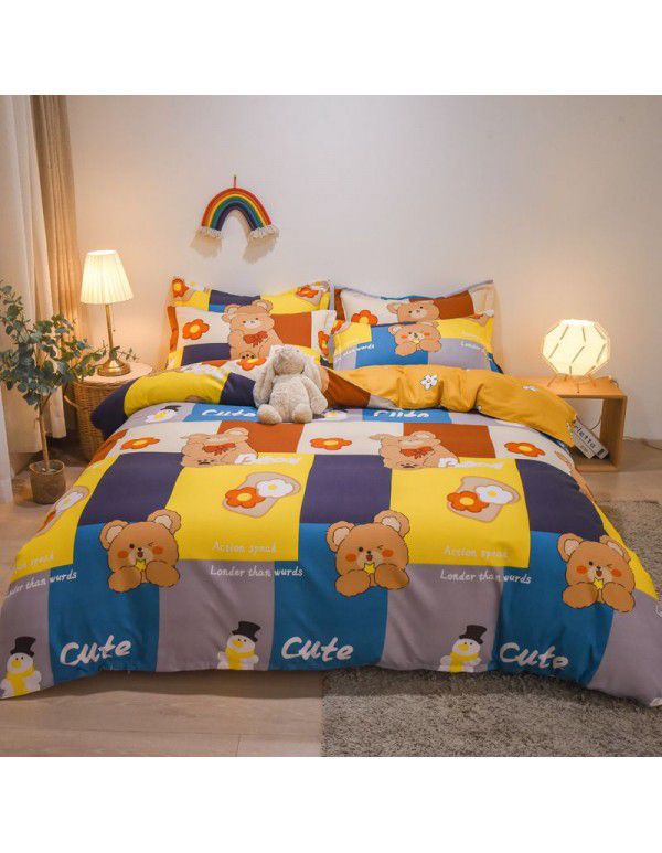 Hengyuan sample pure cotton brushed four piece set thickened warm bed sheet quilt cover four piece set student dormitory three piece set wholesale