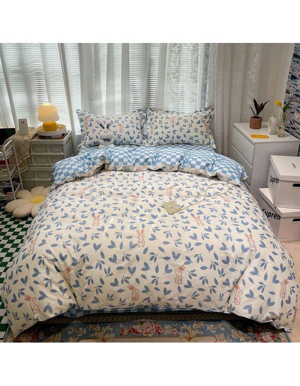 Autumn and Winter 60 Thread Count Countryside Small Fresh Cotton Long staple Cotton Print 4-Piece Flat Sheet Quilt Cover Pillow Case Washing Kit