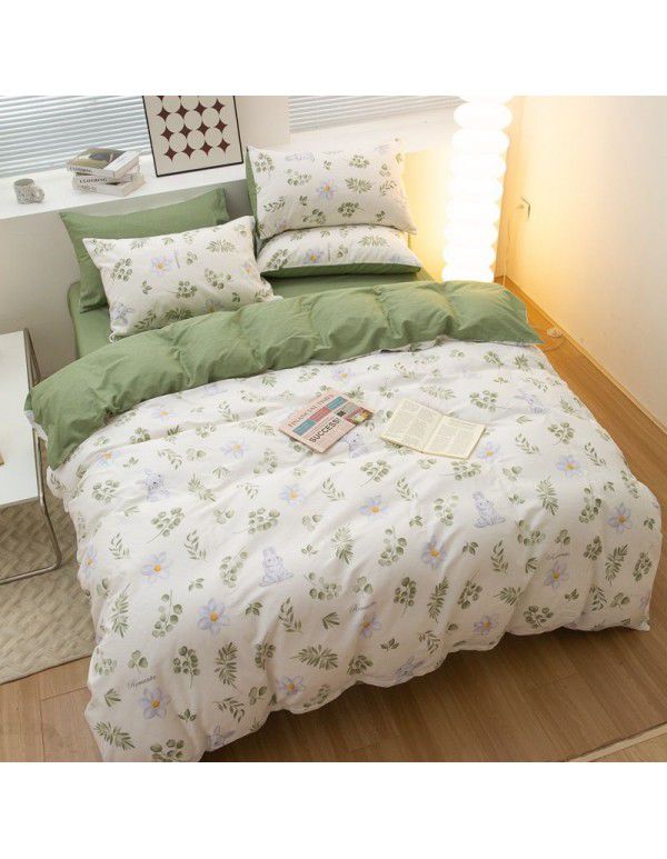 100% cotton four piece set cotton sheet quilt cover student dormitory quilt cover fitted sheet spring summer bed three piece set