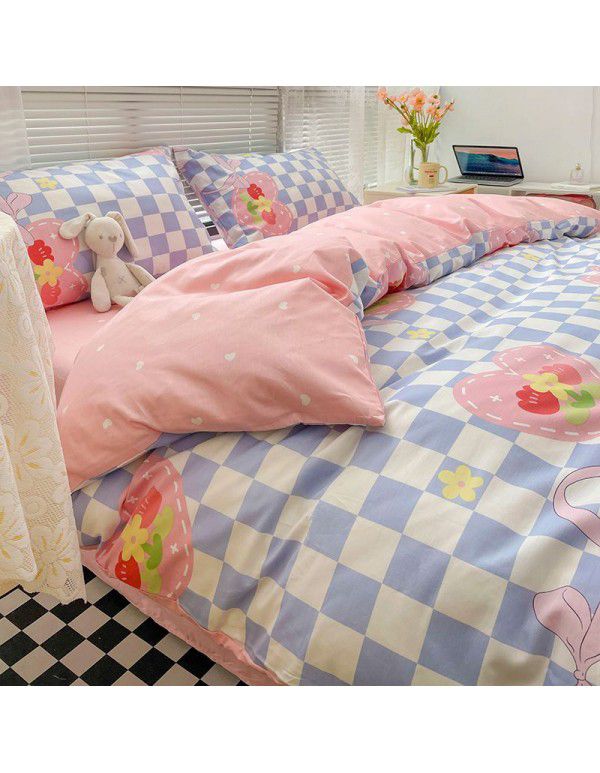 Wholesale of all cotton small fresh four piece sets of single and double student dormitories, all cotton printed sheets, quilt covers, gifts, three piece sets