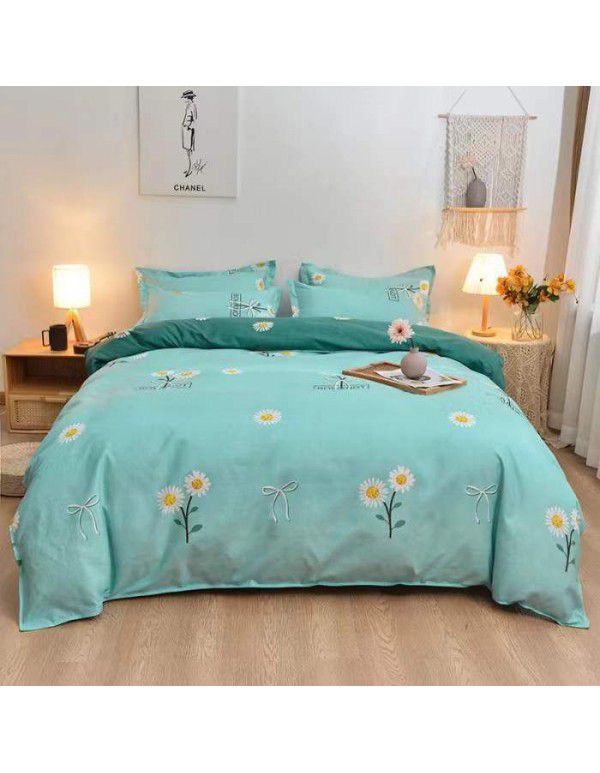 Type A pure cotton four piece cotton wholesale ins style fitted sheet thickened sheet quilt cover three piece set