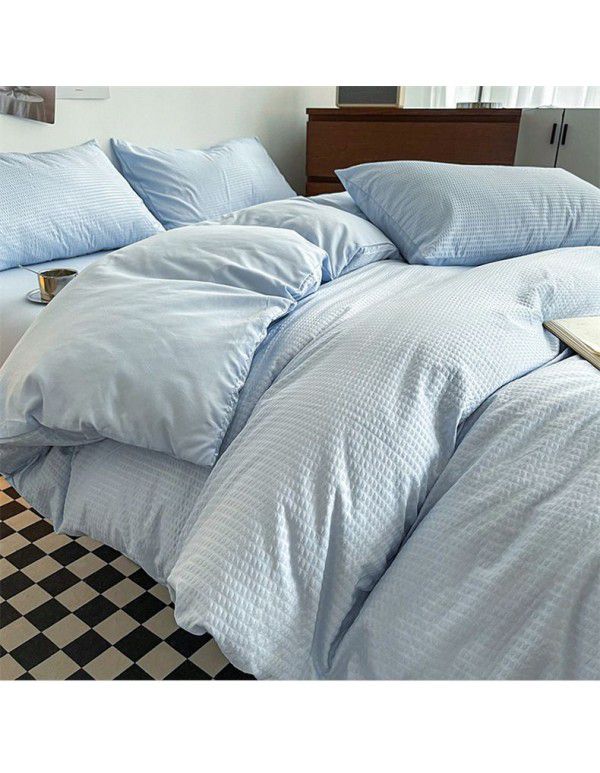 Summer waffle four piece washing cotton sheet quilt cover non cotton cotton bedding college dormitory 3