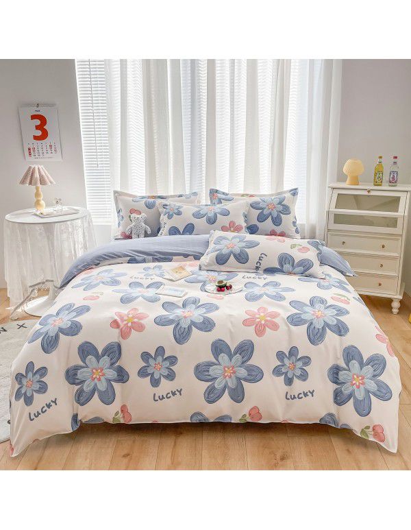 Wholesale all cotton thickened four piece set, all cotton brushed three piece set, student dormitory bed sheet and quilt cover, one for distribution