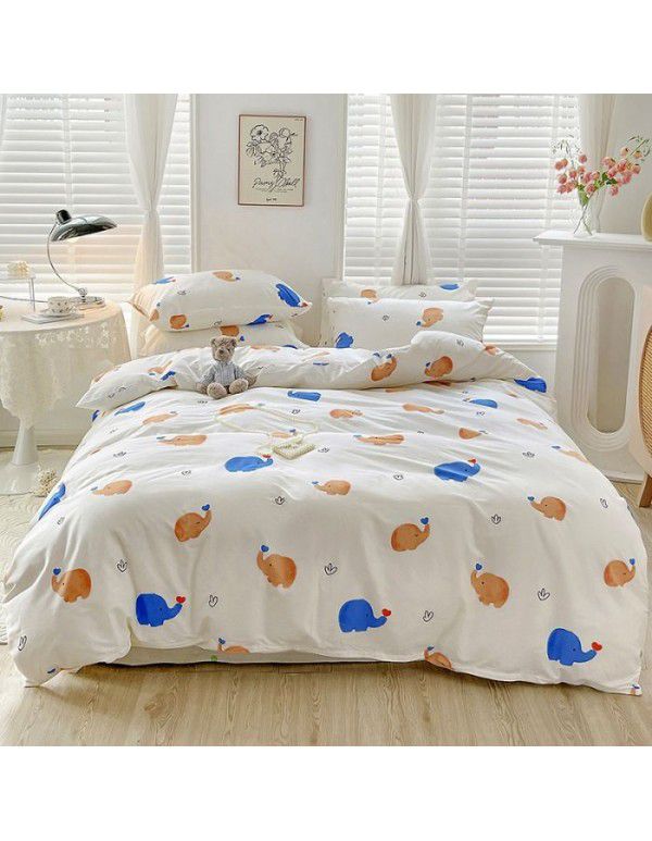 Ins style pure cotton bedding four piece set 100 cotton cartoon dormitory bed sheet three piece set children's fitted sheet quilt cover