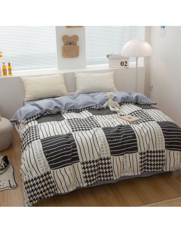 100% cotton four piece set cotton sheet quilt cover student dormitory quilt cover fitted sheet spring summer bed three piece set