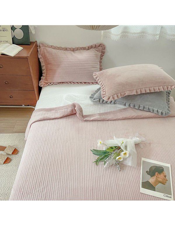 Simple and thickened Korean milk pile bed cover 3-piece quilted quilted quilted quilted bed sheet anti-static single piece blanket