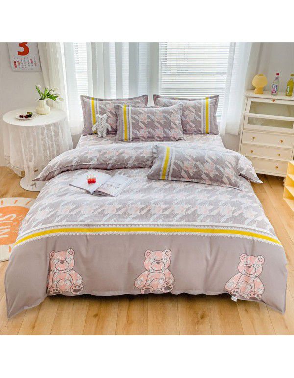 Wholesale all cotton thickened four piece set, all cotton brushed three piece set, student dormitory bed sheet and quilt cover, one for distribution