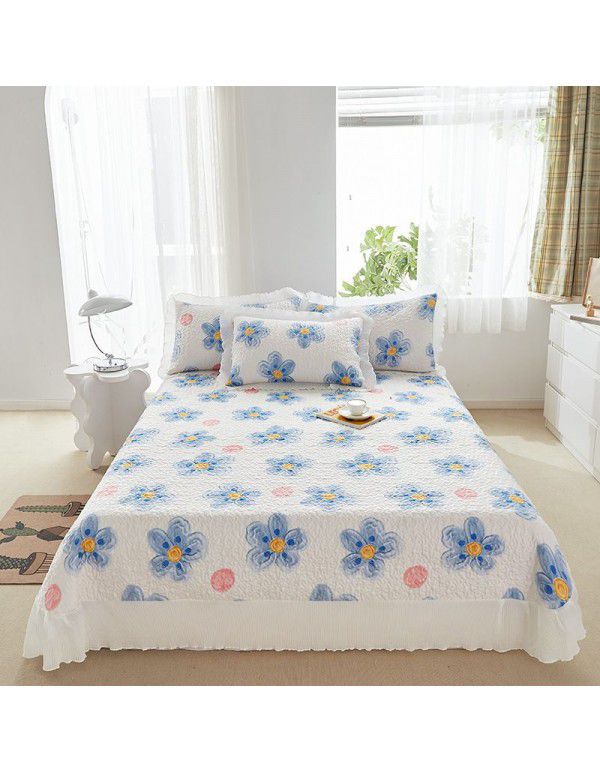 Small fresh printed bed cover with cotton chiffon lace bed cover bedspread single piece all-purpose bed cover kit wholesale