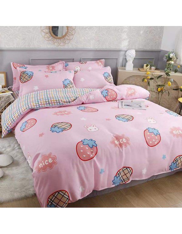 Type A pure cotton four piece cotton wholesale ins style fitted sheet thickened sheet quilt cover three piece set